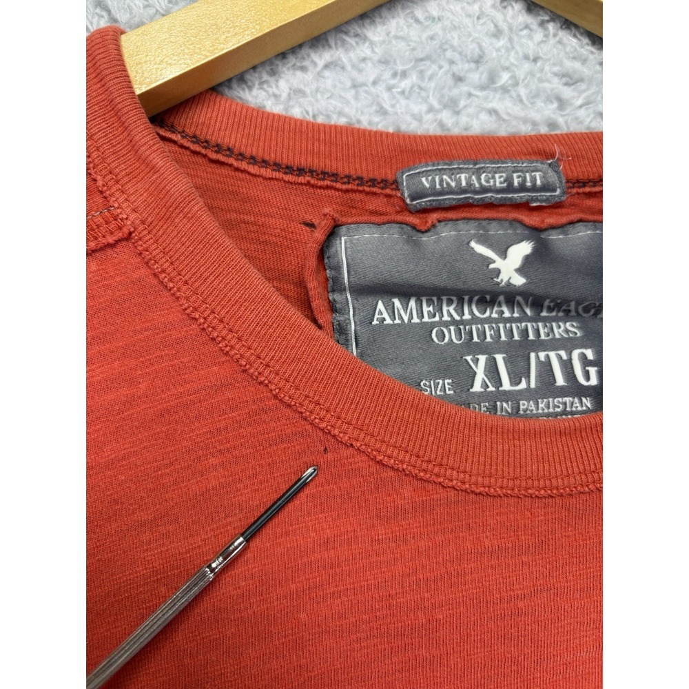 Y2K American Eagle Outfitters Mens‎ XL Long Sleeve Shirt Orange Distressed - Picture 7 of 10